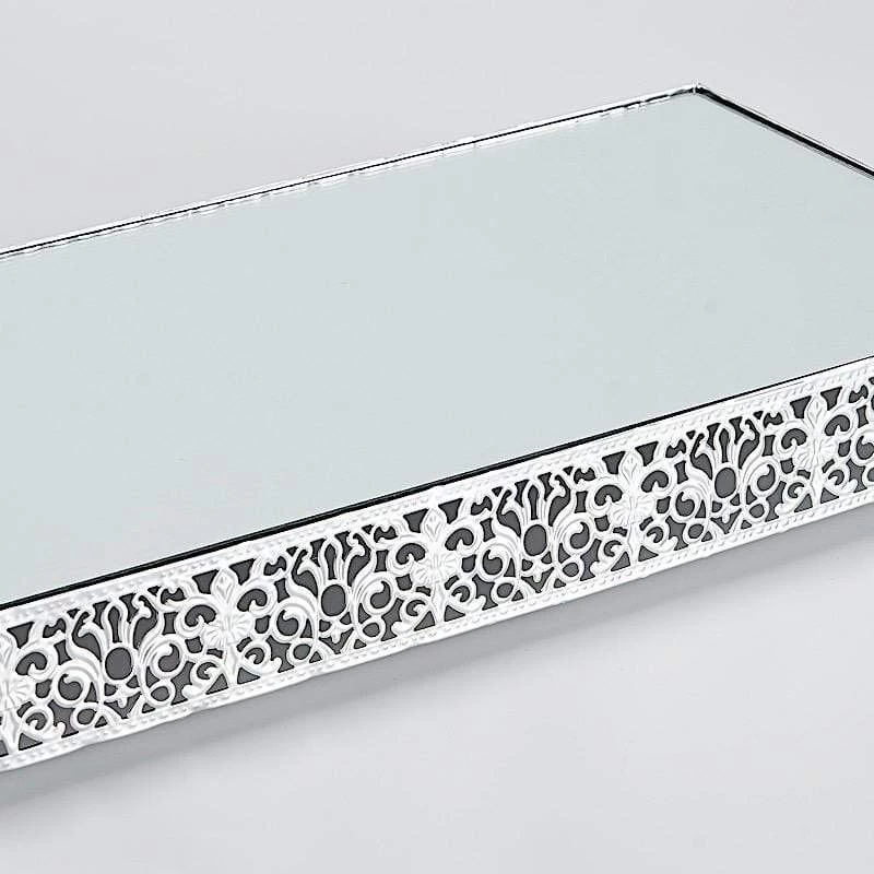 2 Metal With Mirror Glass Fleur De Lis Rectangle Cake Stands