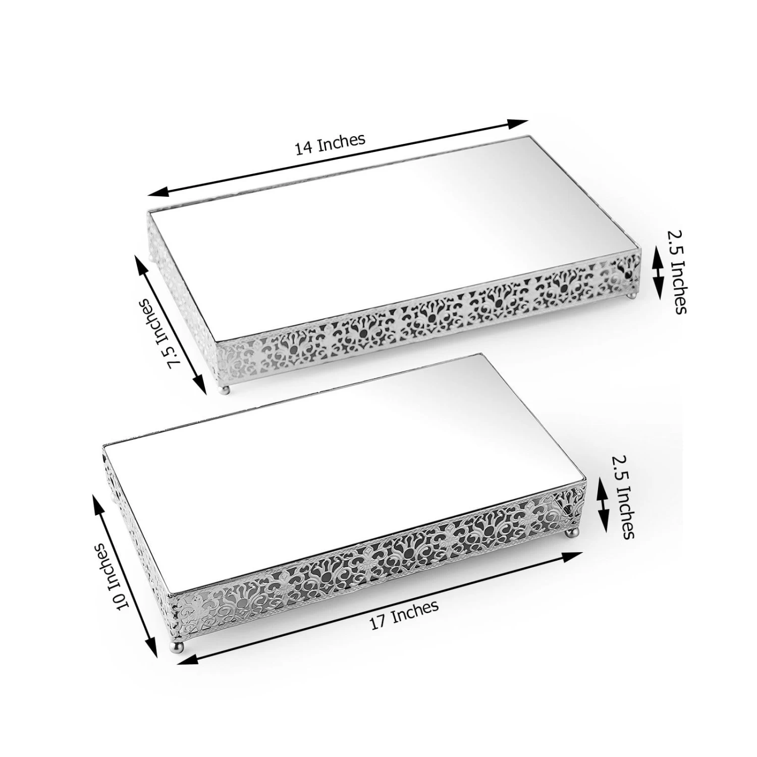 2 Metal With Mirror Glass Fleur De Lis Rectangle Cake Stands - Image 5