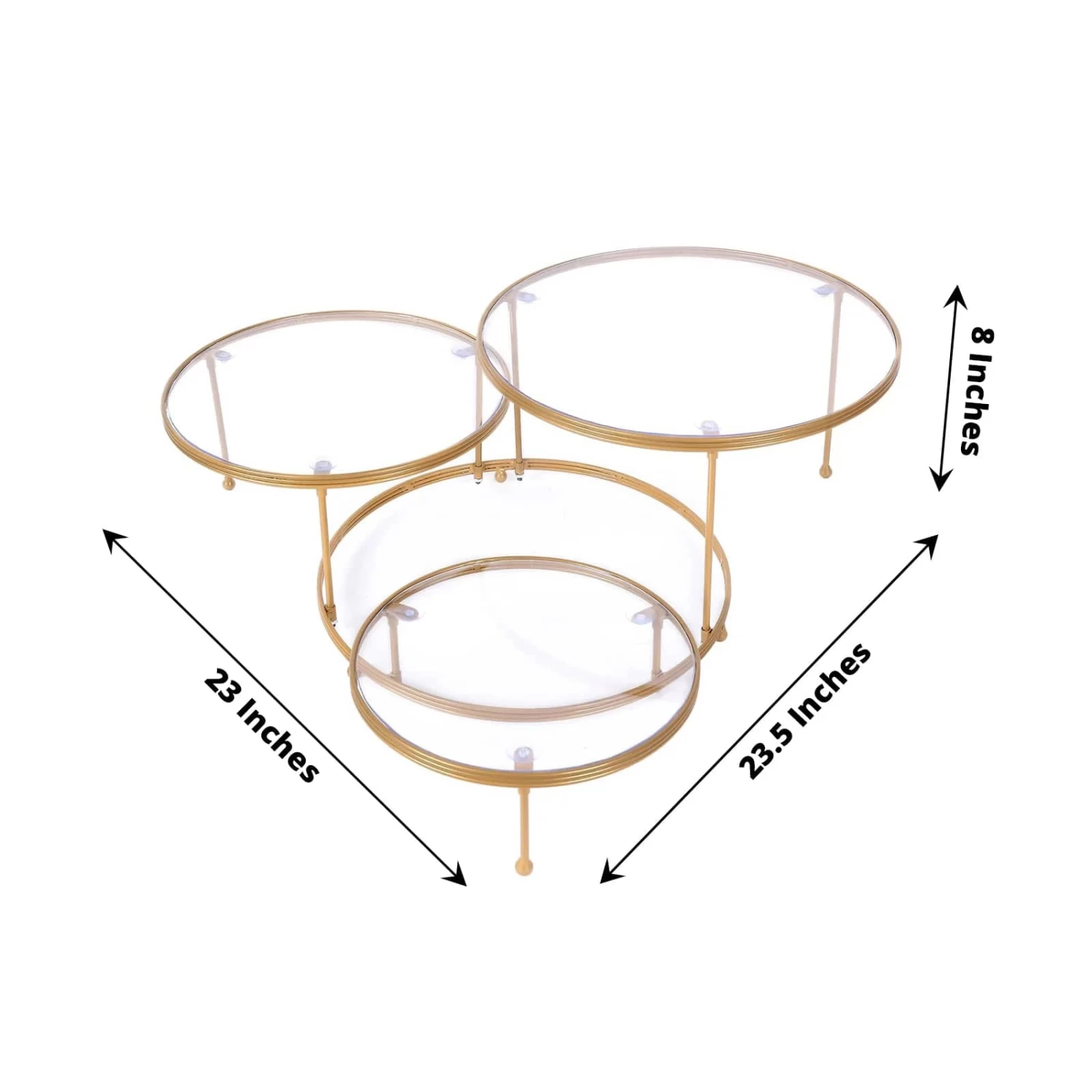23 In Gold 3 Tier Round Metal Cake Dessert Stand With Clear Acrylic Plates - Image 4