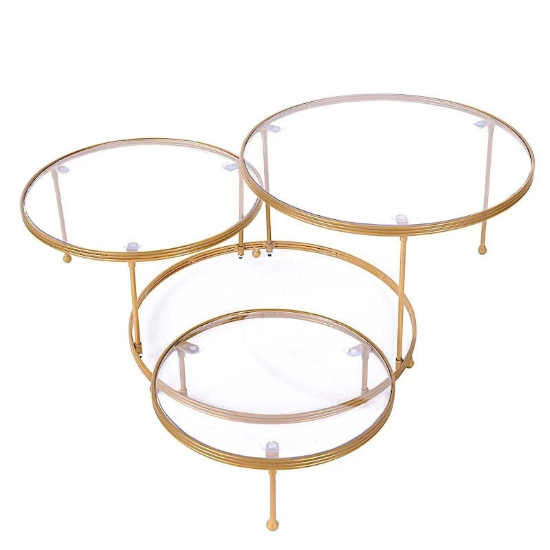 23 In Gold 3 Tier Round Metal Cake Dessert Stand With Clear Acrylic Plates - Image 8