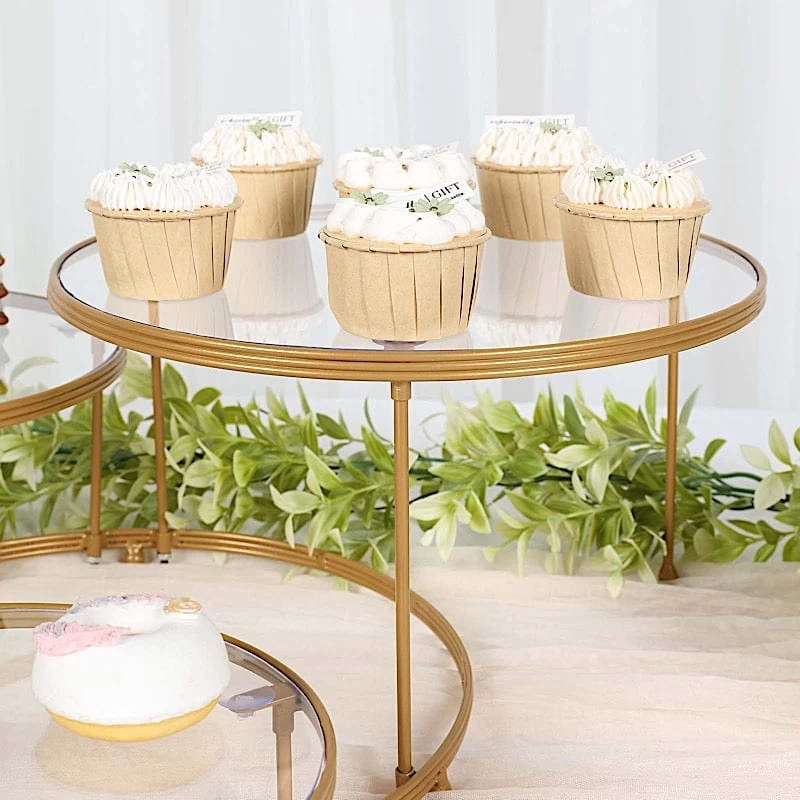 23 In Gold 3 Tier Round Metal Cake Dessert Stand With Clear Acrylic Plates - Image 5