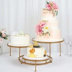 23 In Gold 3 Tier Round Metal Cake Dessert Stand With Clear Acrylic Plates