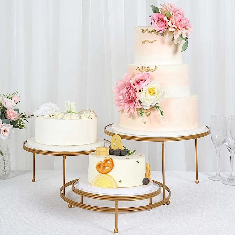 23 In Gold 3 Tier Round Metal Cake Dessert Stand With Clear Acrylic Plates