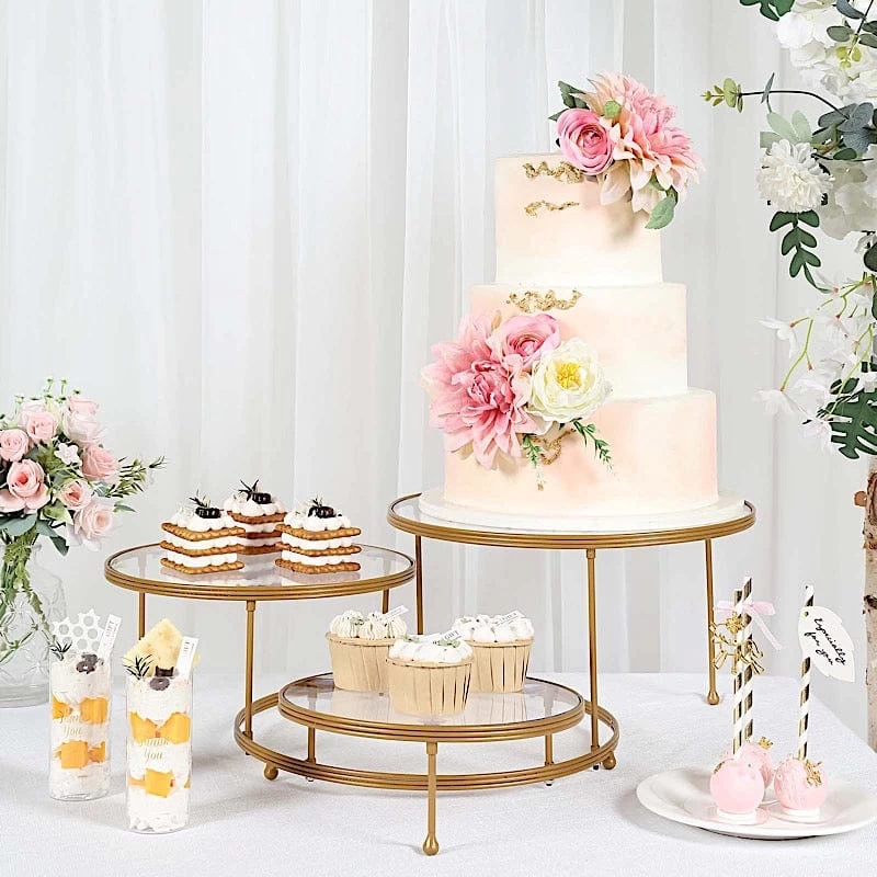 23 In Gold 3 Tier Round Metal Cake Dessert Stand With Clear Acrylic Plates - Image 6