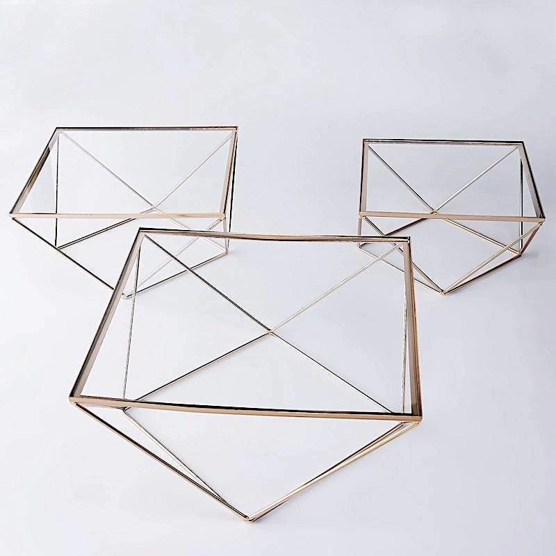 3 Metal With Glass Geometric Cake Stands - Image 4