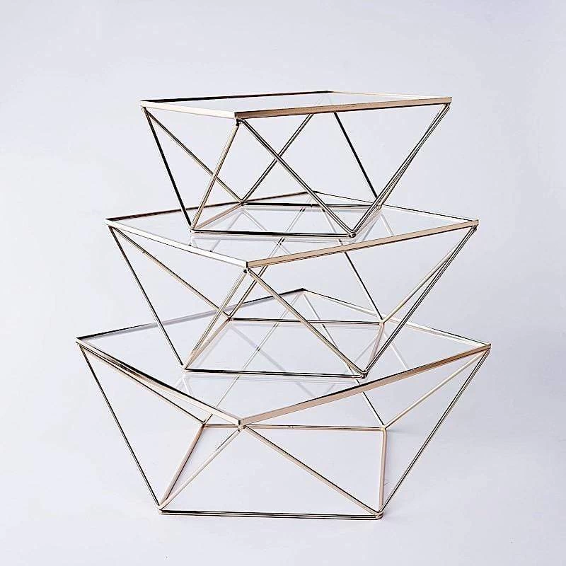 3 Metal With Glass Geometric Cake Stands - Image 5