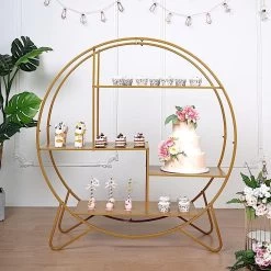 4 Feet Gold Large Round Metal Cake Dessert Display Stand Wedding Arch Backdrop