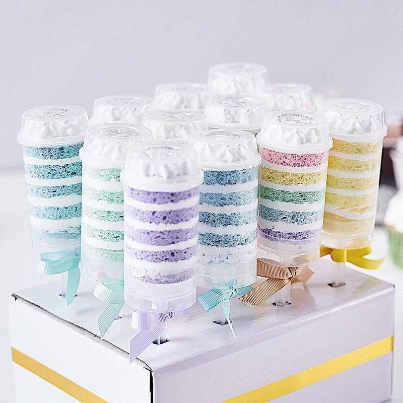 12 Clear Push Up Cake Pops Shooters With White Display Box Stand