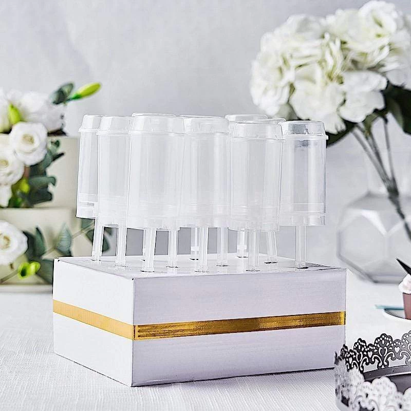 12 Clear Push Up Cake Pops Shooters With White Display Box Stand - Image 2