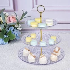 12 In Tall 3 Tier Crystal Clear Plastic Cupcake Holder Round Dessert Stand