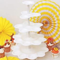 18 In Tall 5 Tier White Plastic Scallop Design Cupcake Holder Dessert Stand
