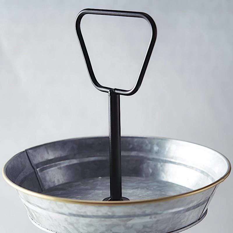 20 In Silver With Black 3 Tier Galvanized Metal Serving Trays Cupcake Holders Stand - Image 6