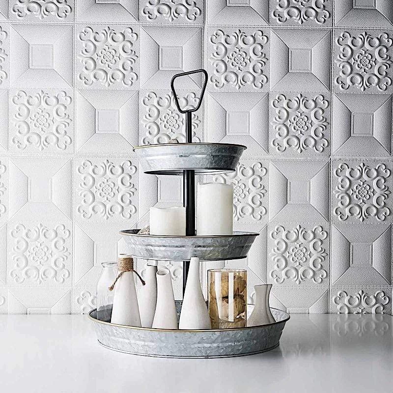 20 In Silver With Black 3 Tier Galvanized Metal Serving Trays Cupcake Holders Stand - Image 4