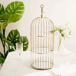 22 In Tall 3 Tier Gold Metal With Mirror Glass Hanging Bird Cage Dessert Cupcake Stand