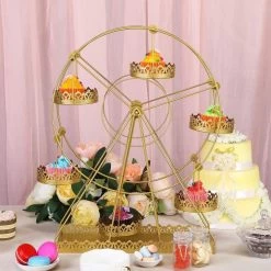23 In Tall Gold Rotating Ferris Wheel Metal Cupcake Holders Stand