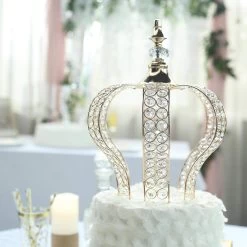 14 In Tall Crystal Beaded Metal Crown Cake Topper
