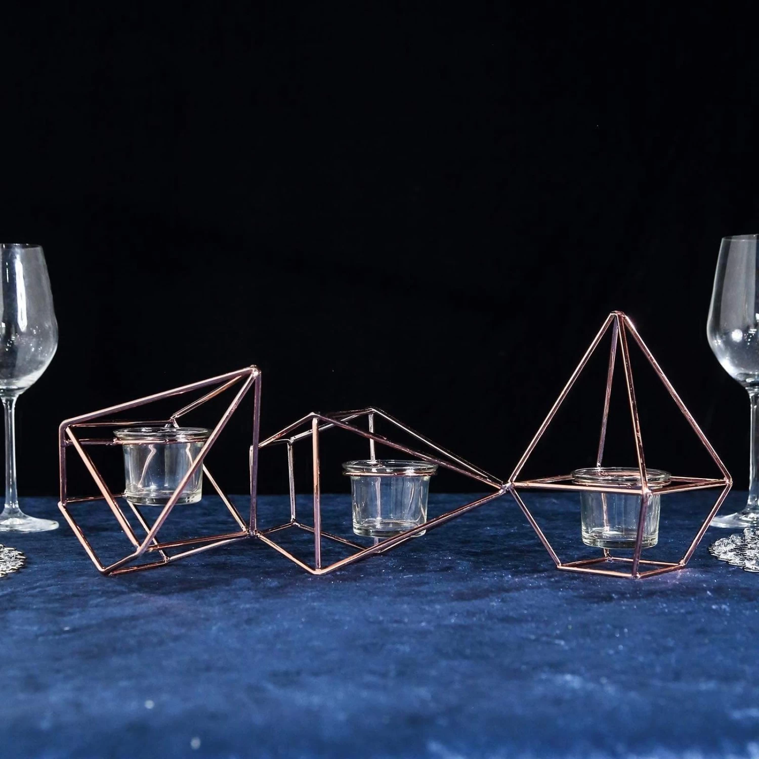 16.5 In Long Jointed Geometric Stand With Tealight Votive Glass Candle Holders - Image 2