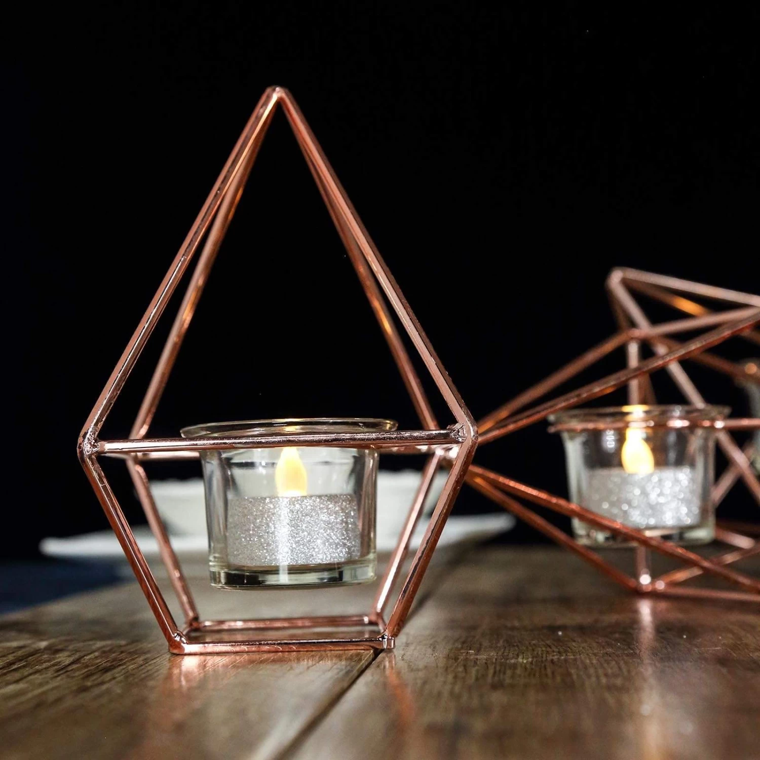 16.5 In Long Jointed Geometric Stand With Tealight Votive Glass Candle Holders - Image 4