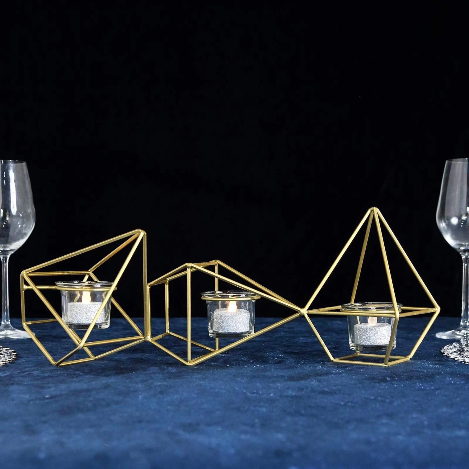 16.5 In Long Jointed Geometric Stand With Tealight Votive Glass Candle Holders - Image 9
