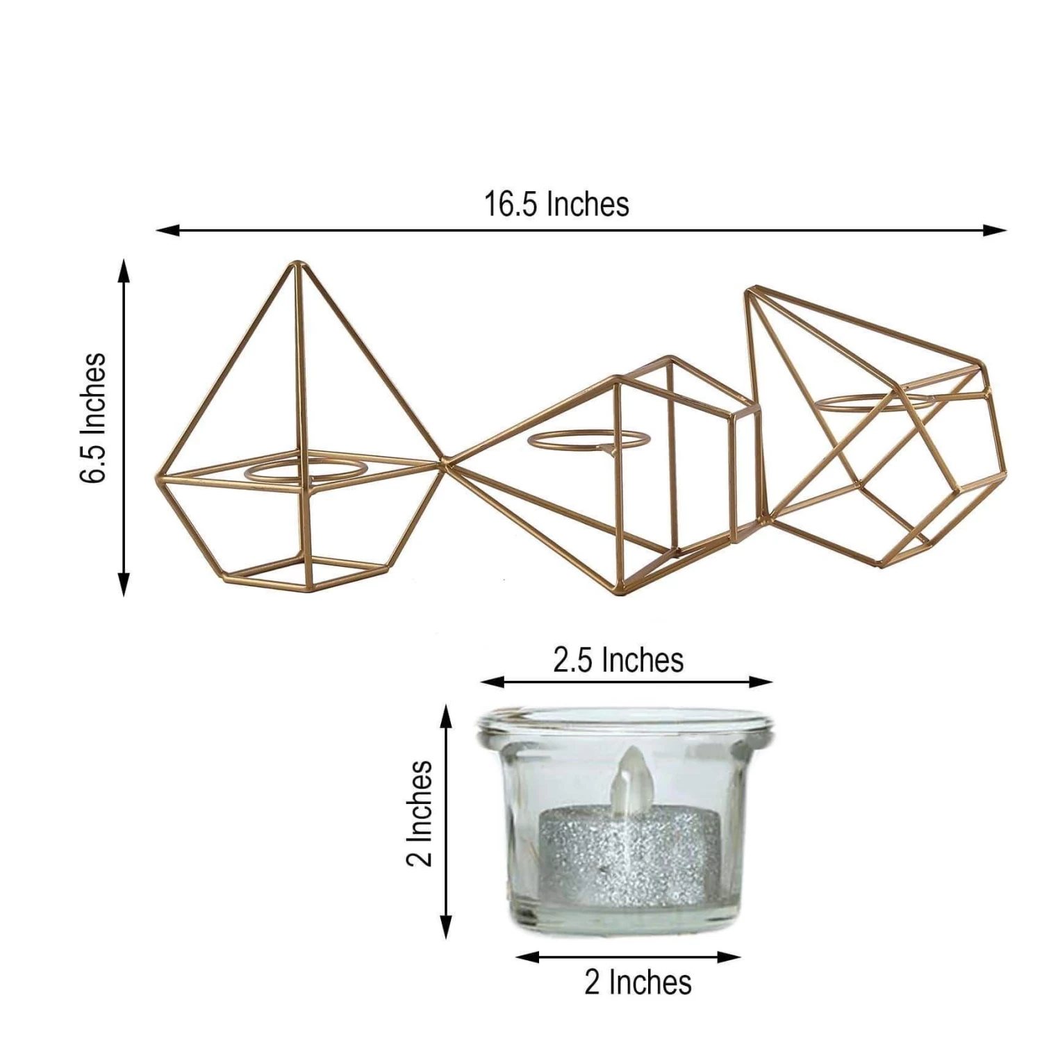 16.5 In Long Jointed Geometric Stand With Tealight Votive Glass Candle Holders - Image 13