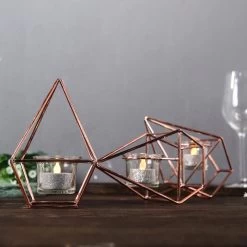 16.5 In Long Jointed Geometric Stand With Tealight Votive Glass Candle Holders