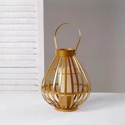 17 In Gold Basket Lantern Metal Candle Holder Centerpiece