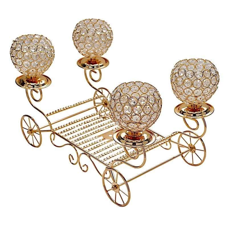 18 In Gold Cinderella Carriage Stand With Crystal Beaded Candle Holders - Image 9
