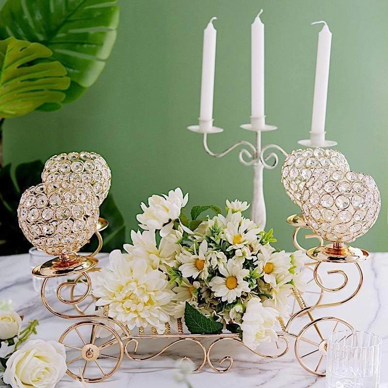 18 In Gold Cinderella Carriage Stand With Crystal Beaded Candle Holders - Image 4