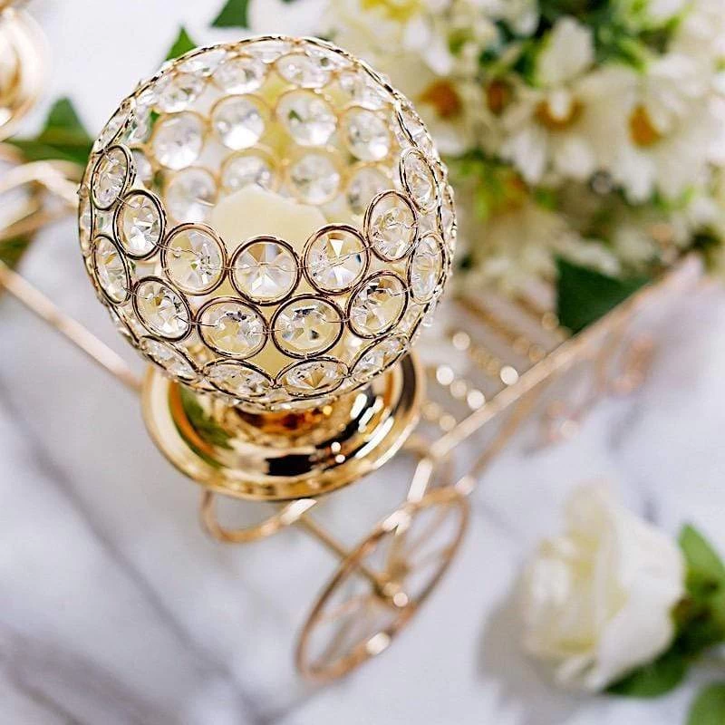 18 In Gold Cinderella Carriage Stand With Crystal Beaded Candle Holders - Image 5