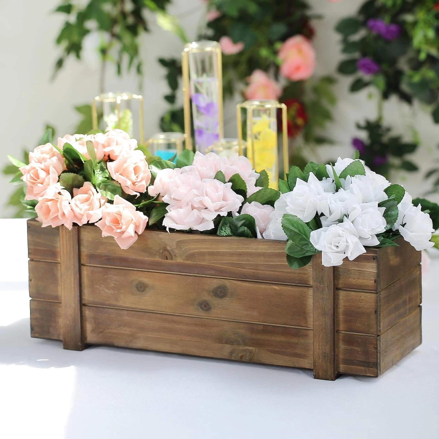 18x6 In Dark Brown Wood Rustic Rectangular Box Planter Holders Centerpieces - Image 3