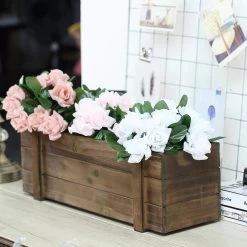 18x6 In Dark Brown Wood Rustic Rectangular Box Planter Holders Centerpieces