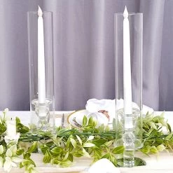 2 Crystal Clear Glass Hurricane Taper Candle Holders With Cylinder Shades