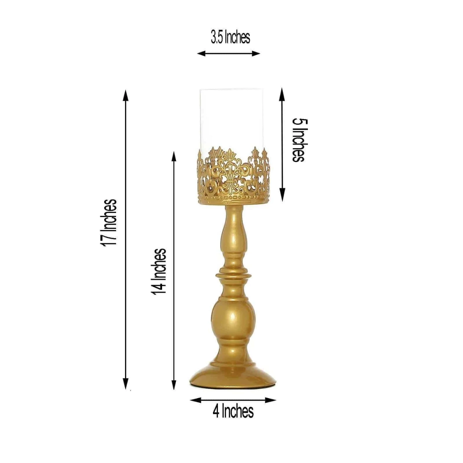 2 Gold 17 In Tall Metal With Lacy Trim Glass Candle Holders Centerpieces - Image 5