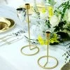 2 Gold Metal Geometric Taper Candle Holders Set With Ring Base