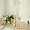 2 Metal With Clear Glass Shades Hurricane Taper Candle Holders