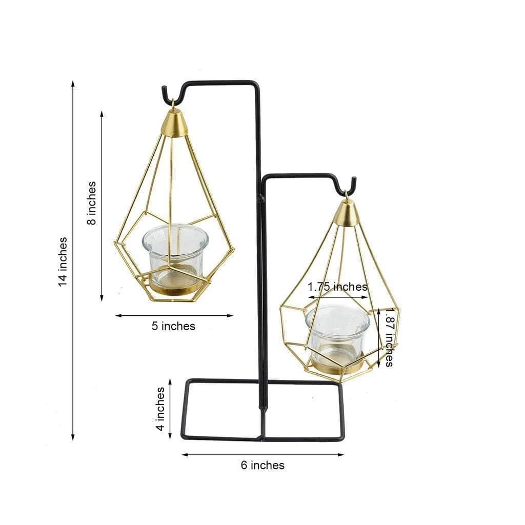 2 Pcs 8 In Tall Gold Geometric Tealight Votive Candle Holders With Black Stand - Image 6