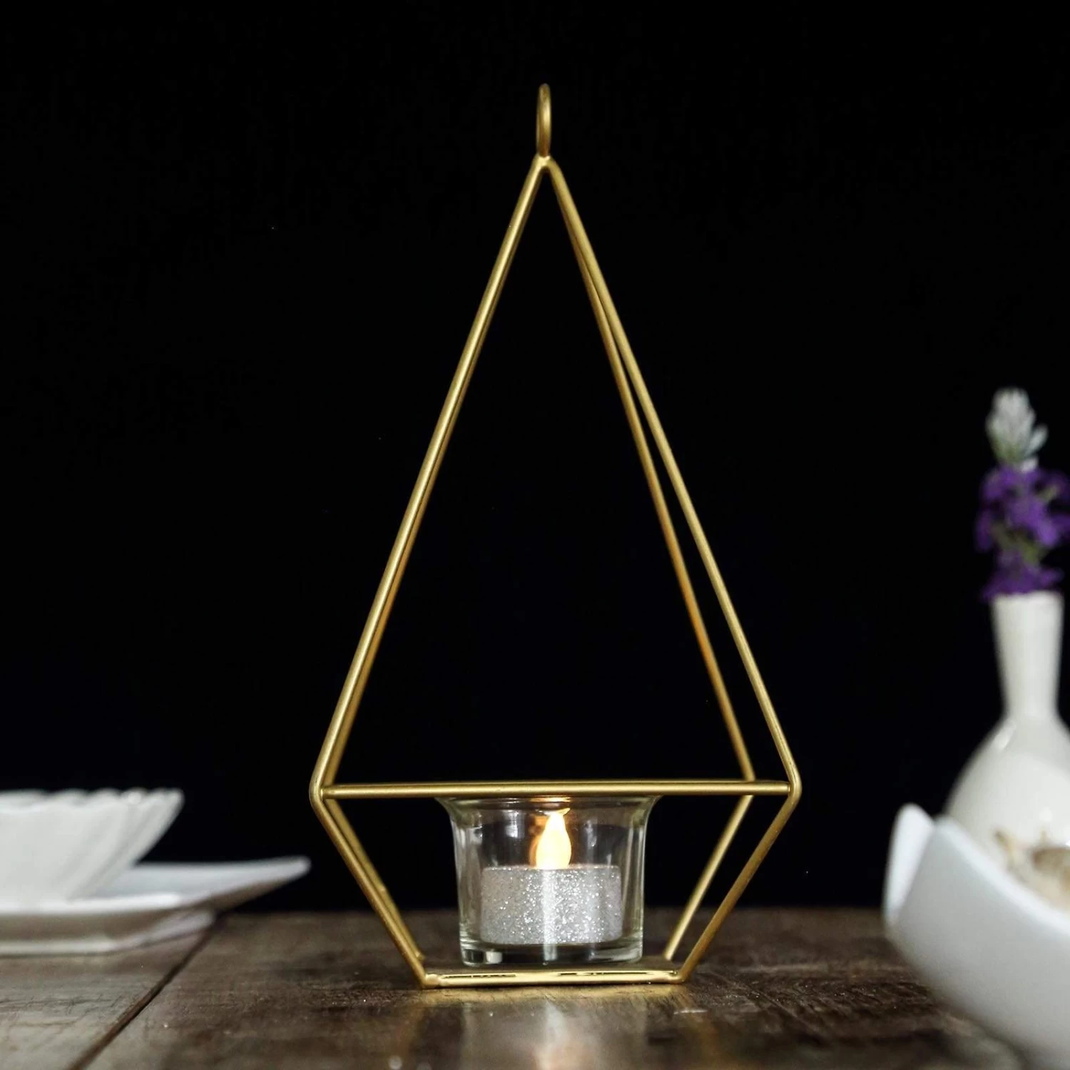 2 Pcs 9.5 In Tall Geometric Hanging Candle Holders Centerpieces - Image 8