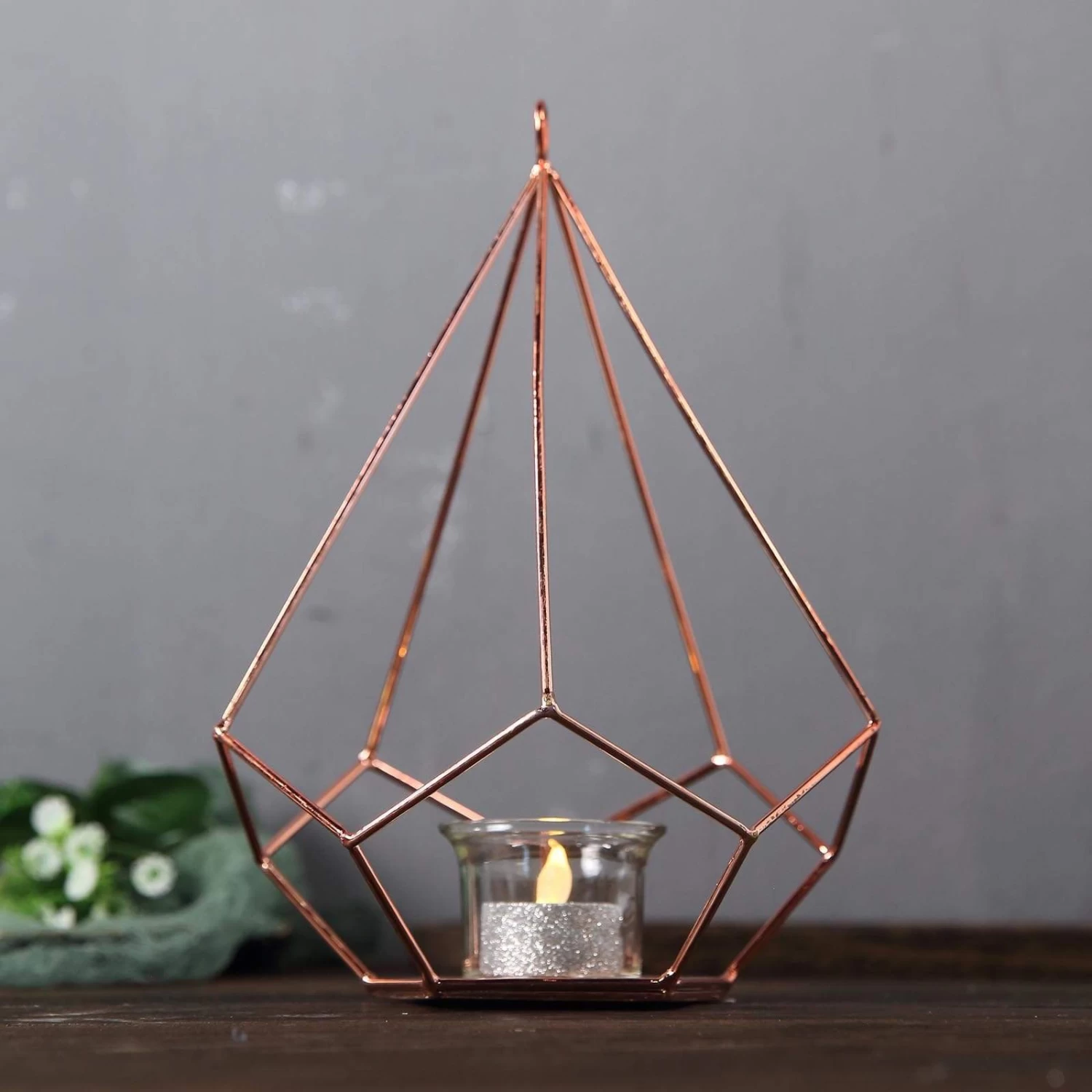 2 Pcs 9 In Tall Geometric Pentagon Hanging Candle Holders Centerpieces - Image 2