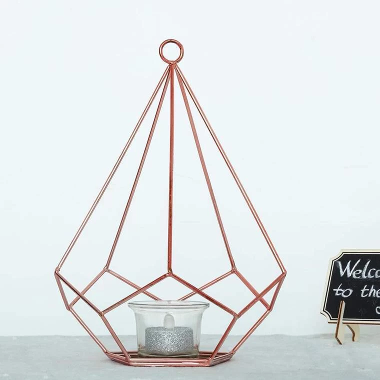 2 Pcs 9 In Tall Geometric Pentagon Hanging Candle Holders Centerpieces - Image 9