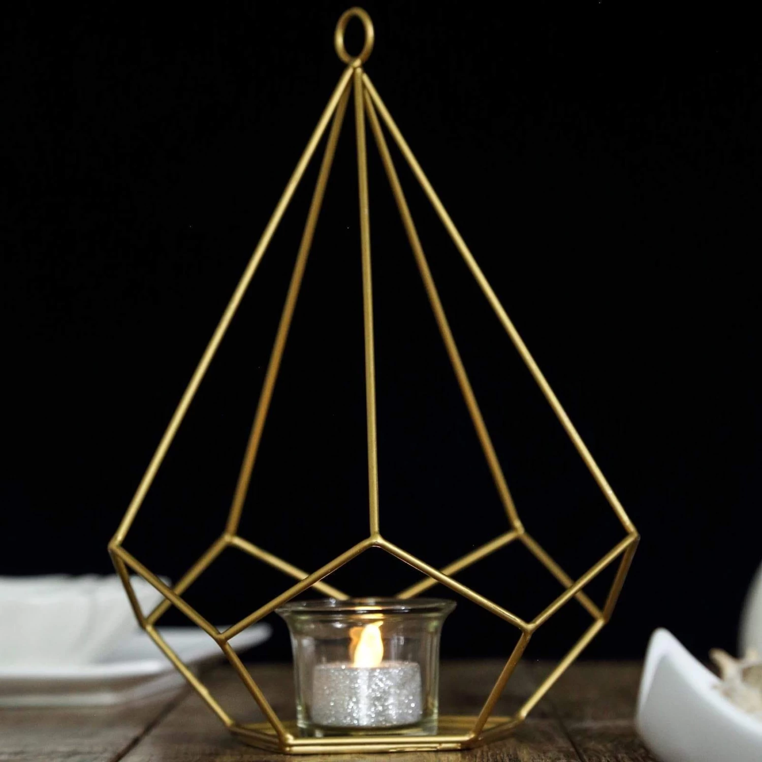 2 Pcs 9 In Tall Geometric Pentagon Hanging Candle Holders Centerpieces - Image 12