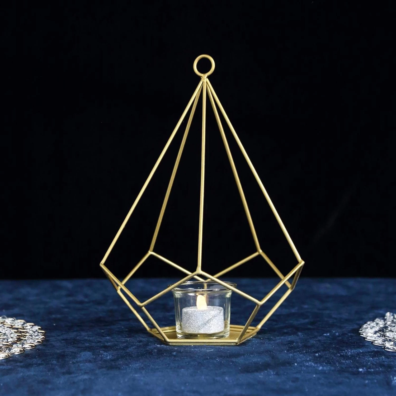 2 Pcs 9 In Tall Geometric Pentagon Hanging Candle Holders Centerpieces - Image 13