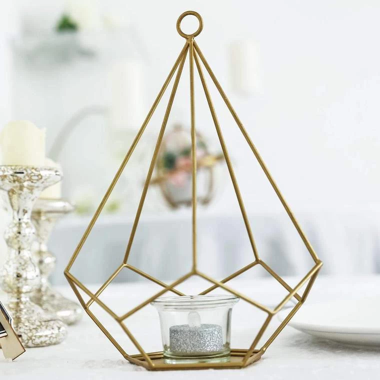 2 Pcs 9 In Tall Geometric Pentagon Hanging Candle Holders Centerpieces - Image 10