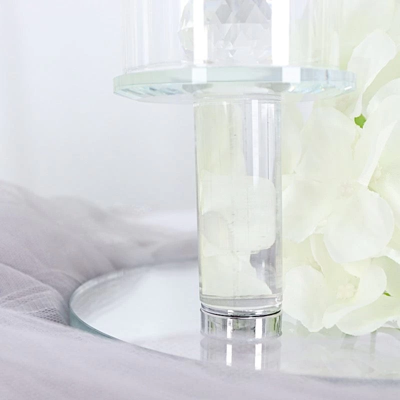 23 In Tall Clear 3 Arm Round Crystal Glass Candelabra Taper Candle Holder - Image 7