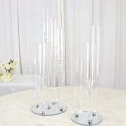 23 In Tall Clear 3 Arm Round Crystal Glass Candelabra Taper Candle Holder