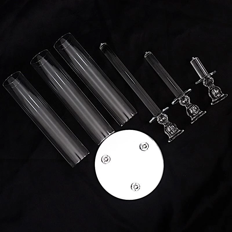 23 In Tall Clear 3 Arm Round Crystal Glass Candelabra Taper Candle Holder - Image 5