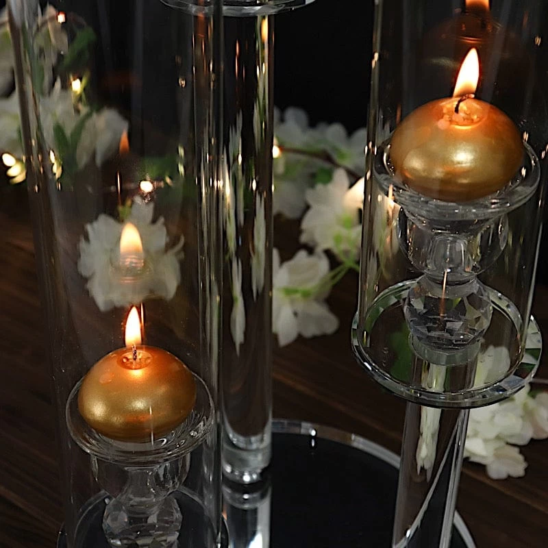 23 In Tall Clear 3 Arm Round Crystal Glass Candelabra Taper Candle Holder - Image 11