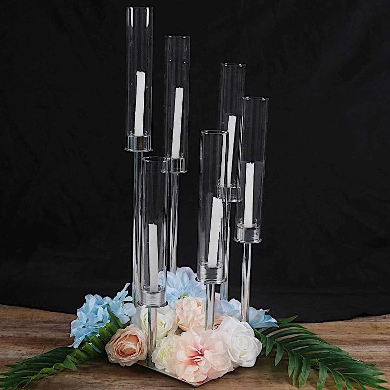 24 In Tall Candelabra Candle Holder Centerpiece With Glass - Image 11