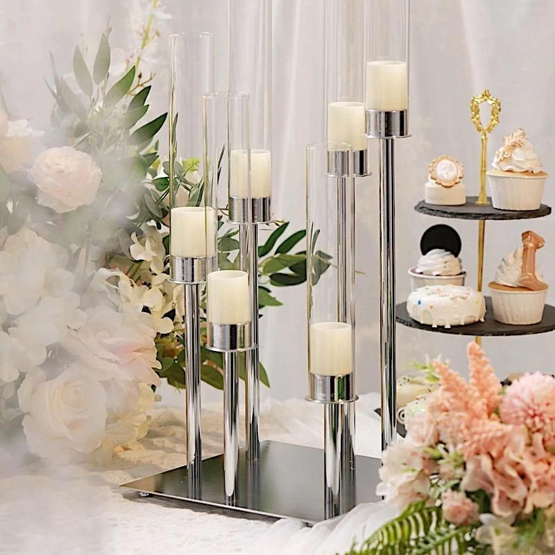 24 In Tall Candelabra Candle Holder Centerpiece With Glass - Image 12