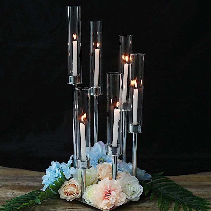 24 In Tall Candelabra Candle Holder Centerpiece With Glass - Image 15