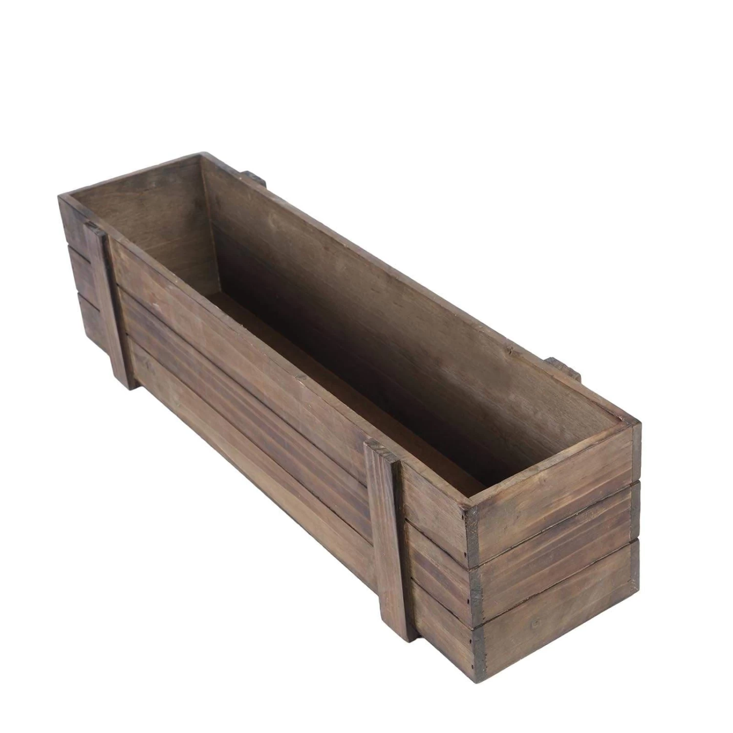 24x6 In Dark Brown Wood Rustic Rectangular Boxes Planter Holders Centerpieces